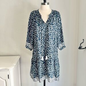 Natalie Martin Stevie Silk Short Dress in Indigo Pomegranate Print; Small, NWT